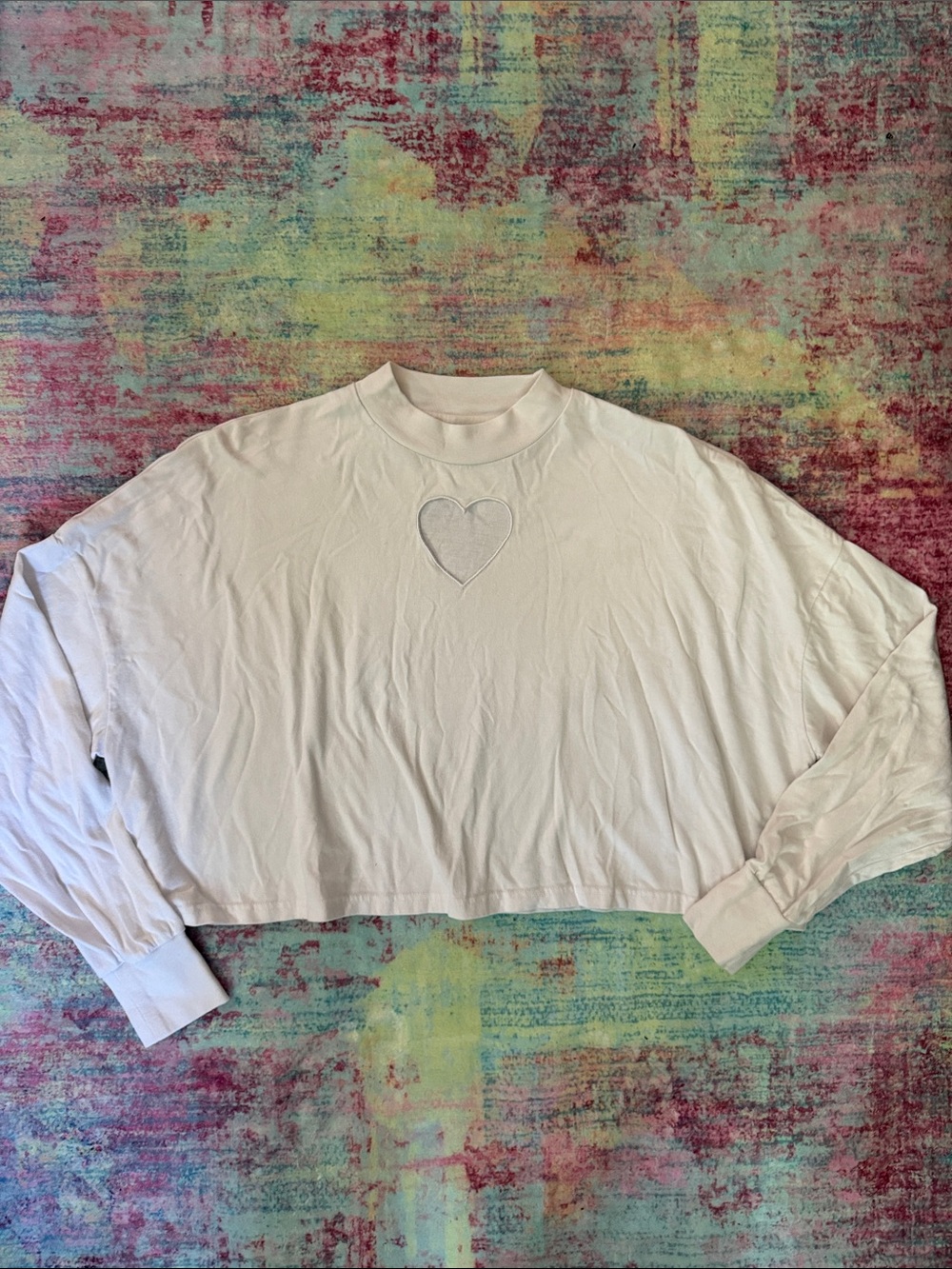 Lazy Oaf White Cropped Heart Sweatshirt